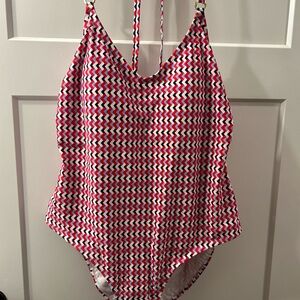 Kona Sol Red and White Zigzag One Piece Swimsuit